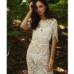 For Love & Lemons | White "Luna" sheer lace backless midi open back dress | Sz S